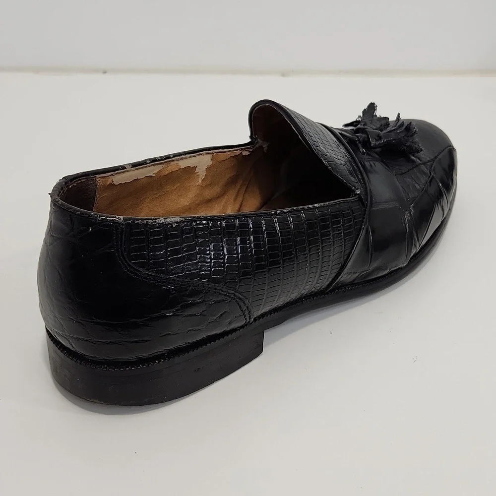 Stacy Adams Genuine Snake And Leather Loafers Dress Shoes Men's Sz 10W Black